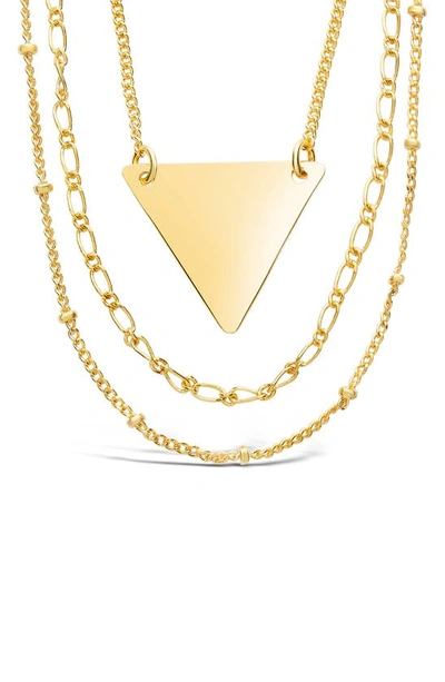 Sterling Forever Triple Chain Layered Triangle Necklace In Gold