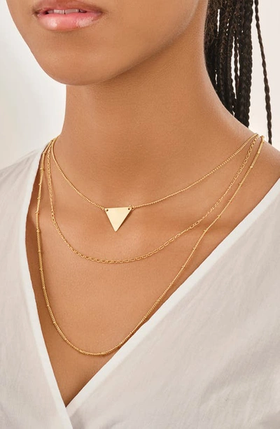 Sterling Forever Triple Chain Layered Triangle Necklace In Gold