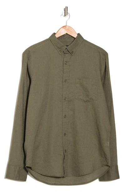 Shop 14th & Union Long Sleeve Slim Fit Linen Cotton Shirt In Olive Grove