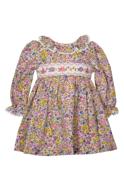 Shop Gerson & Gerson Pierrot Floral Print Smocked Long Sleeve Cotton Dress In Multi
