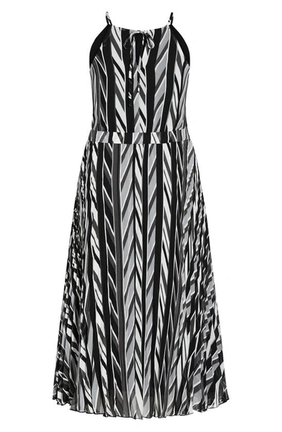 Shop City Chic Stripe Halter Neck Tie Front Dress In Black Sexy Stripe