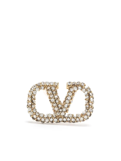 Shop Valentino Crystal-embellished Vlogo Earring In Gold