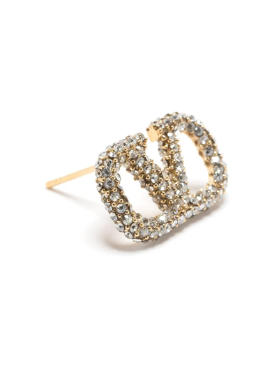 Shop Valentino Crystal-embellished Vlogo Earring In Gold