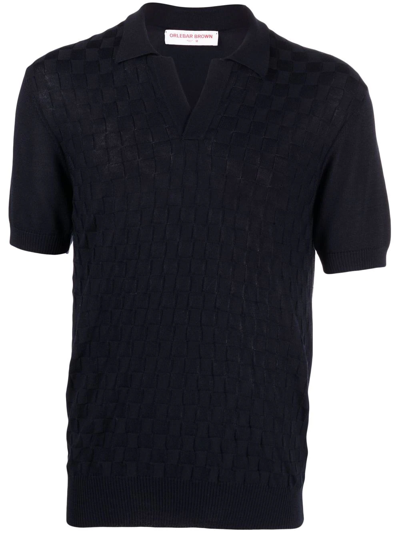 Shop Orlebar Brown Horton Checkerboard-knit Polo Shirt In Blue