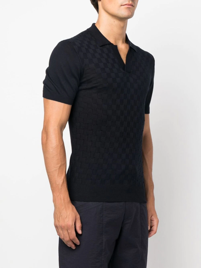 Shop Orlebar Brown Horton Checkerboard-knit Polo Shirt In Blue