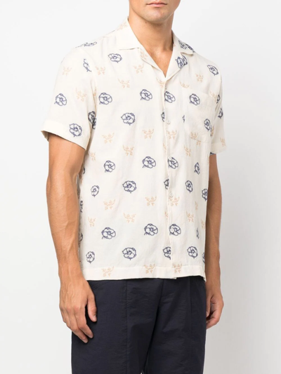 Shop Orlebar Brown Floral Intarsia-knit Shirt In Neutrals