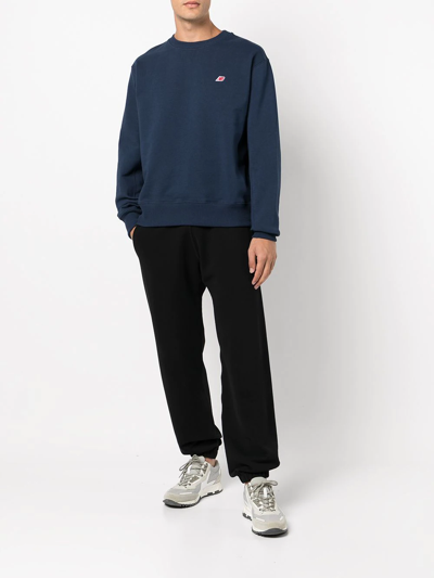 Shop New Balance Logo-print Crewneck Sweatshirt In Blue