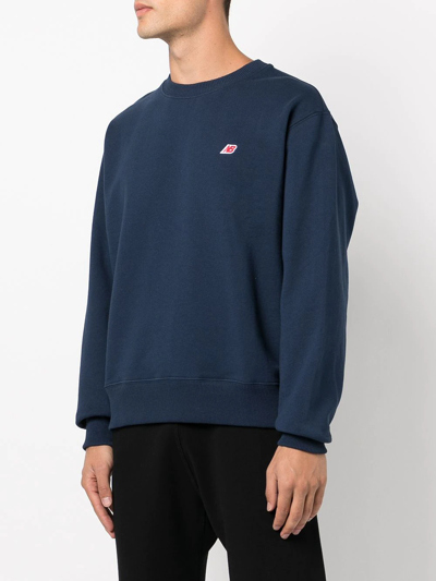 Shop New Balance Logo-print Crewneck Sweatshirt In Blue