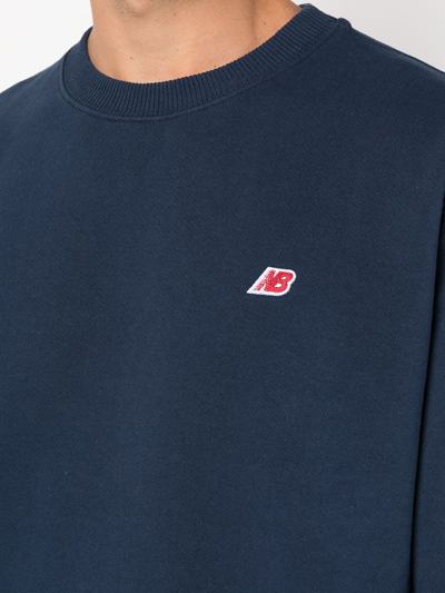 Shop New Balance Logo-print Crewneck Sweatshirt In Blue