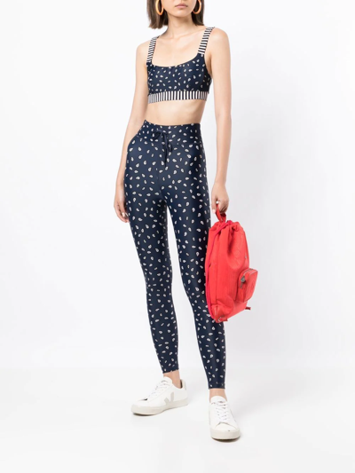 The Upside Cropped Floral-print Stretch Leggings In Blue