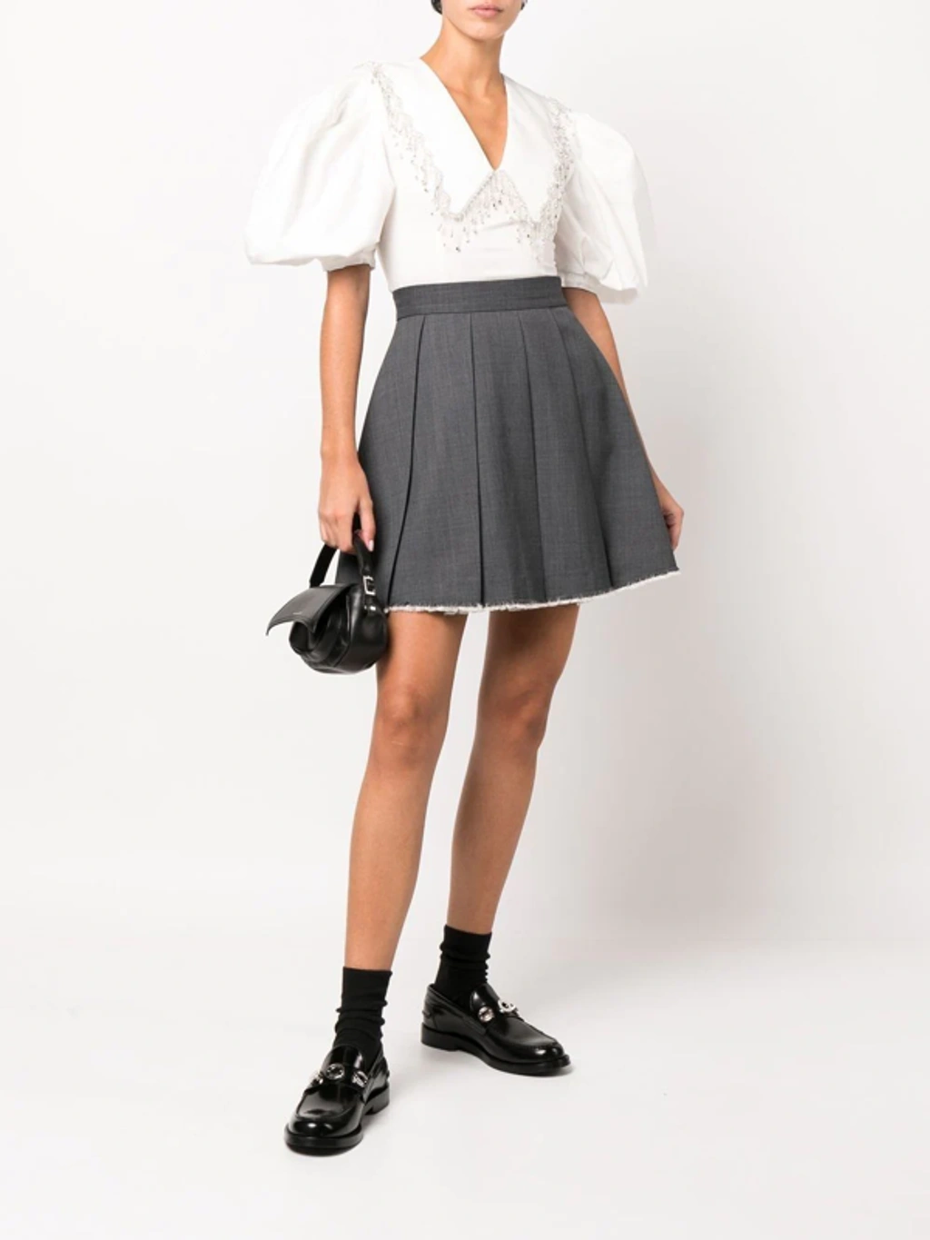 SHUSHUTONGグレー プリーツスカート サイズ8 Shushu-tong Grey Pleated A-line Mini Skirt | ModeSens