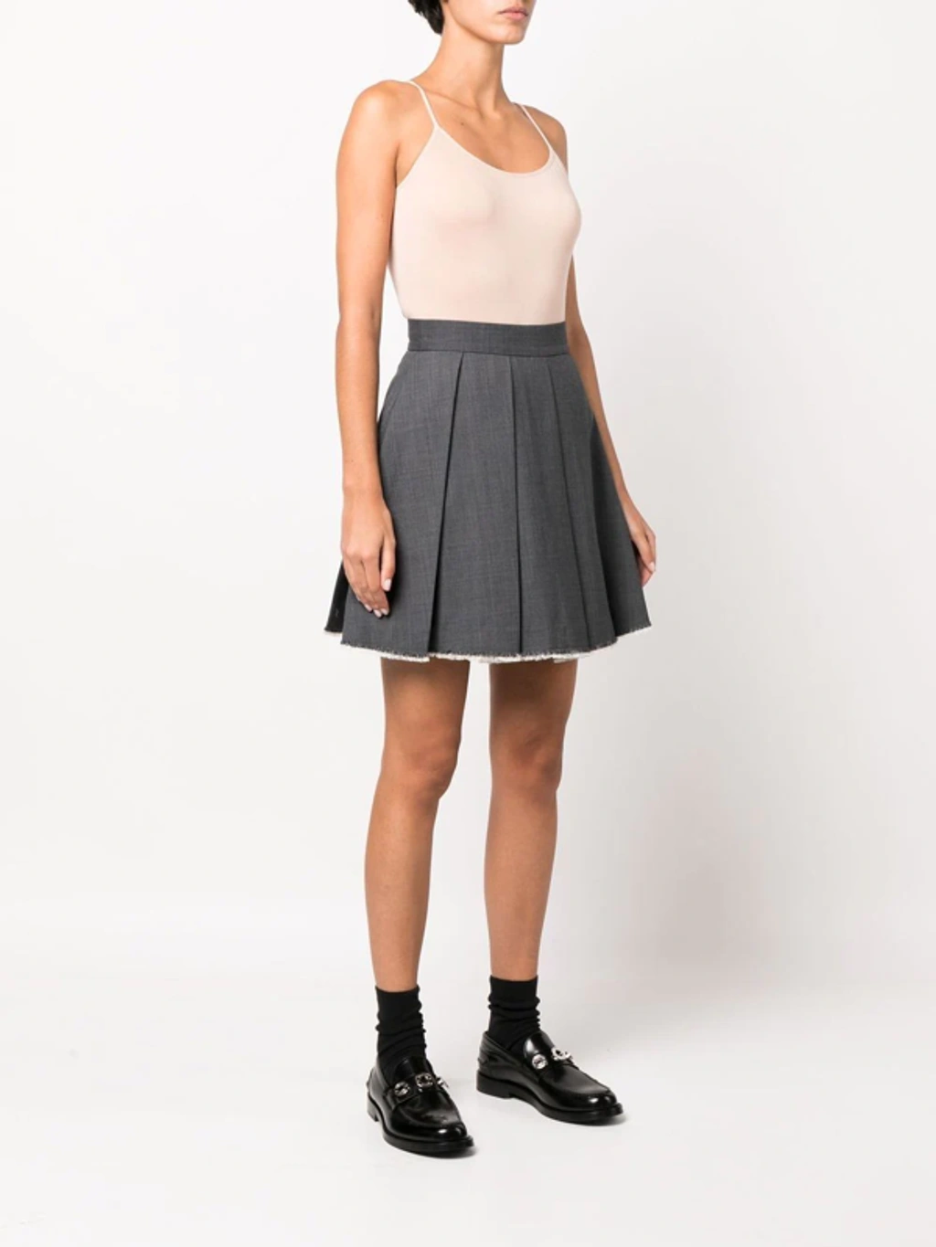 Shushu-tong Grey Pleated A-line Mini Skirt | ModeSens