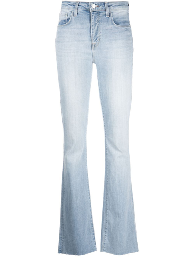 Shop L Agence Ruth Raw-cut Flared Jeans In Blau