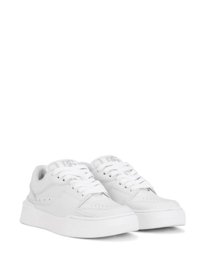 Dolce & Gabbana New Roma Perforated Leather Sneakers In White
