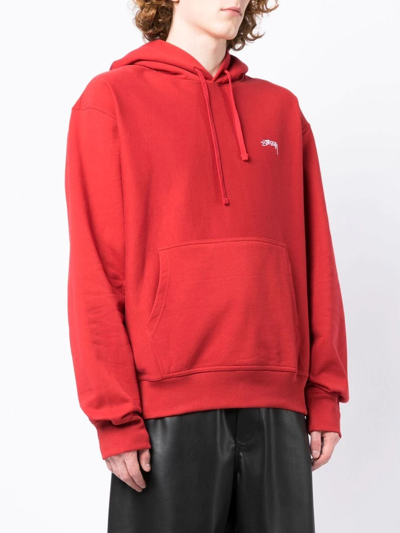 Shop Stussy Embroidered-logo Detail Hoodie In Red
