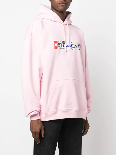 Shop Vetements Logo Drawstring Hoodie In Pink