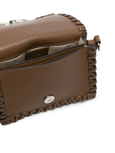 Shop Etro Mini Crown Me Leather Bag In Braun