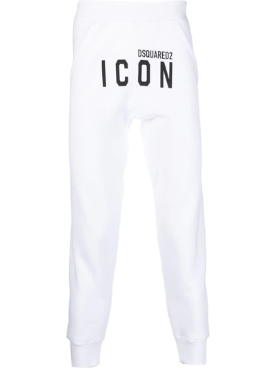 Dsquared2 Print Icon Logo Cotton Jersey Sweatpants In Weiss