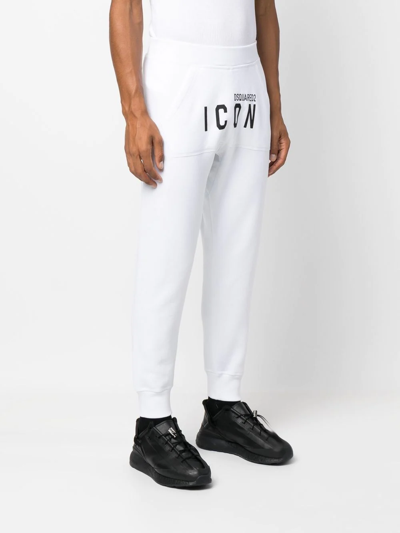 Dsquared2 Print Icon Logo Cotton Jersey Sweatpants In Weiss