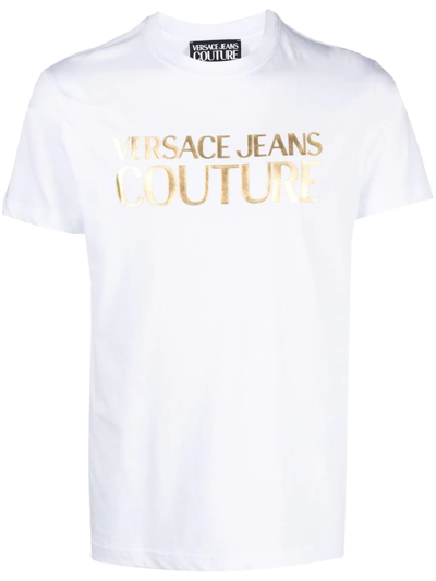 Shop Versace Jeans Couture Logo Crew-neck T-shirt In Weiss