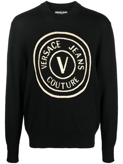 Shop Versace Jeans Couture Logo Crew-neck Jumper In Schwarz