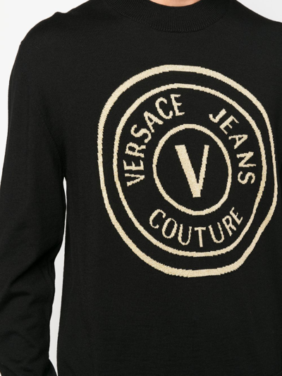 Shop Versace Jeans Couture Logo Crew-neck Jumper In Schwarz