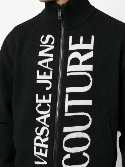 Shop Versace Jeans Couture Logo-embroidered Zipped Cardigan In Schwarz