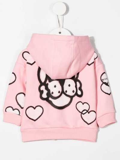 Shop Givenchy Heart-print Zip-up Hoodie In Rosa