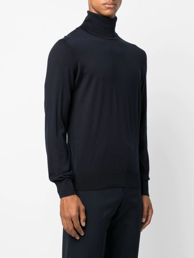 Zegna Roll-neck Cashmere-silk Jumper In Blau