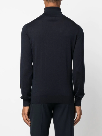 Zegna Roll-neck Cashmere-silk Jumper In Blau