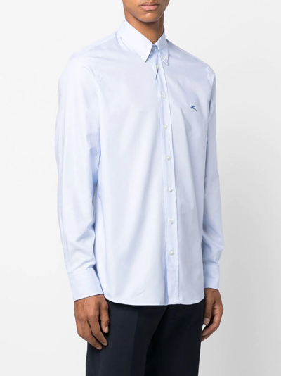 Etro Logo-embroidered Button-down Shirt In Blau