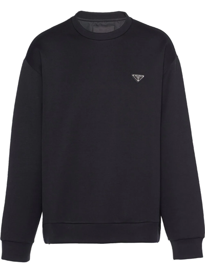 Shop Prada Triangle-logo Cotton Sweatshirt In Black