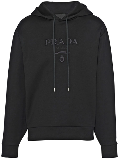 Prada Black Hoodie With Logo On The Front In Nero ModeSens
