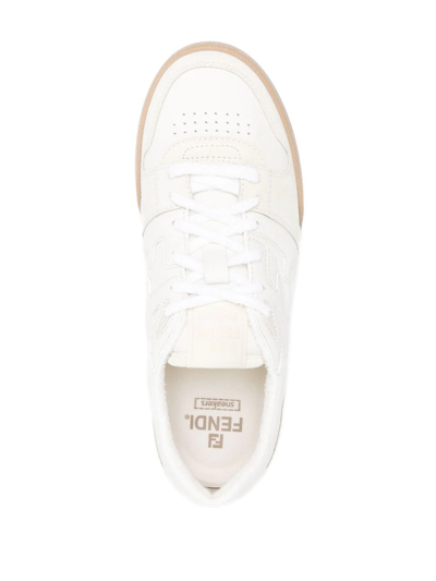 Shop Fendi Match Leather Low-top Sneakers In Weiss