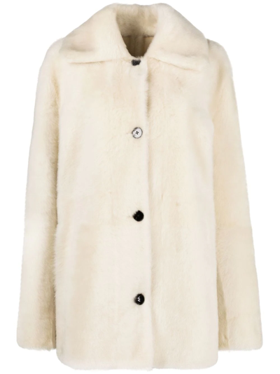 Reversible, double-breasted sheepskin pea coat