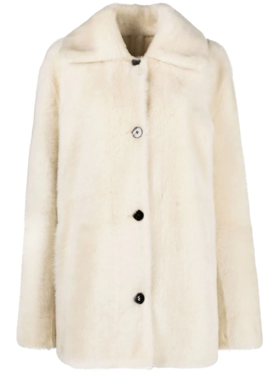 Shop Jil Sander Reversible Shearling Jacket In Nude