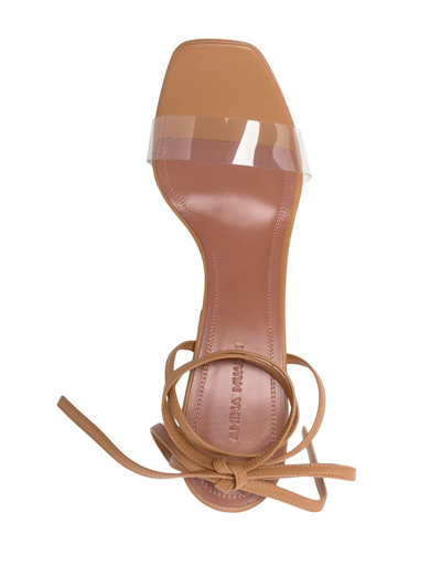 Shop Amina Muaddi Sita Leather Platform Sandals In Braun
