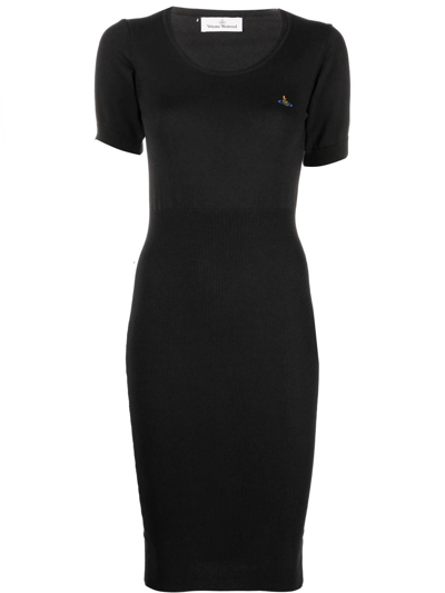 Shop Vivienne Westwood Orb-logo Knitted Midi Dress In Schwarz