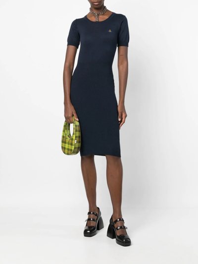 Shop Vivienne Westwood Orb-logo Knitted Midi Dress In Blau