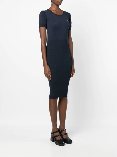 Shop Vivienne Westwood Orb-logo Knitted Midi Dress In Blau