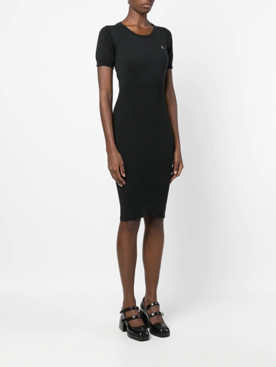 Shop Vivienne Westwood Orb-logo Knitted Midi Dress In Schwarz