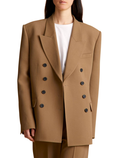 Shop Khaite Women's Tanner Double-breasted Jacket In Flax
