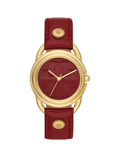 Shop Tory Burch Women's The Miller Goldtone Stainless Steel & Leather Strap Watch In Red