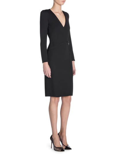 Shop Giorgio Armani Long-sleeve V-neck Drape Dress In Black