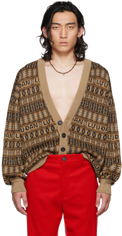 Shop Lu'u Dan Tan & Black Jacquard Leopards Cardigan In Black / Tan