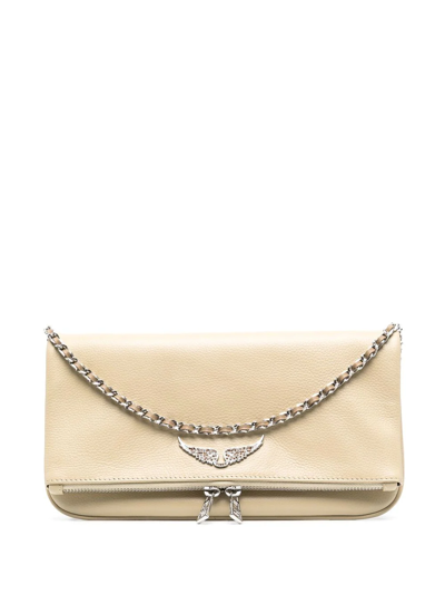 Zadig & Voltaire Rock Logo-plaque Leather Clutch In Nude