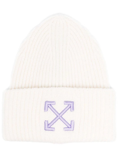 Shop Off-white Arrows-motif Ribbed-knit Beanie In White