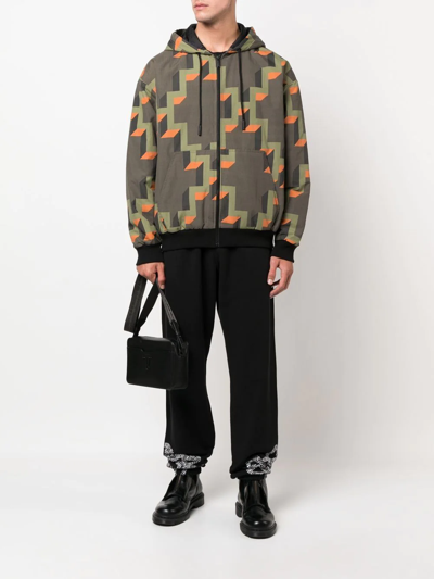 Shop Marcelo Burlon County Of Milan Geometric-print Hooded Jacket In Grün