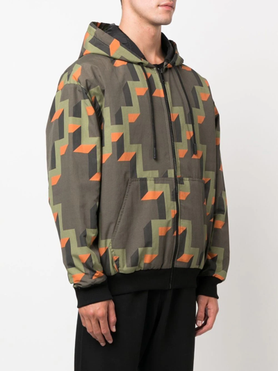 Shop Marcelo Burlon County Of Milan Geometric-print Hooded Jacket In Grün