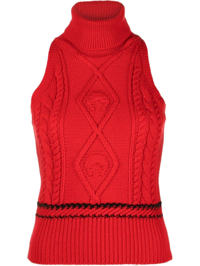 Shop Marine Serre Cable-knit Sleeveless Roll-neck Top In Rot